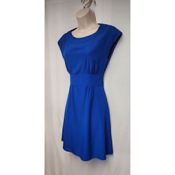 Gianni Bini Womens Blue Cap Sleeve Round Neck A Line Dress Size 0 - Picture 5 of 8